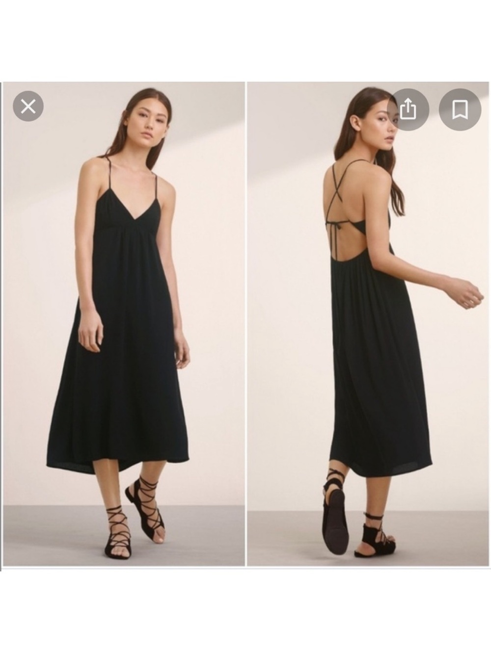 Talula Black Strappy Midi Slip Dress